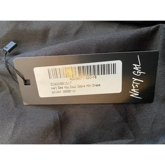 NEW Nasty Gal We'll See you Cowl Zebra Mini Dress 6 Green Black Polyester 9274 - Picture 9 of 9